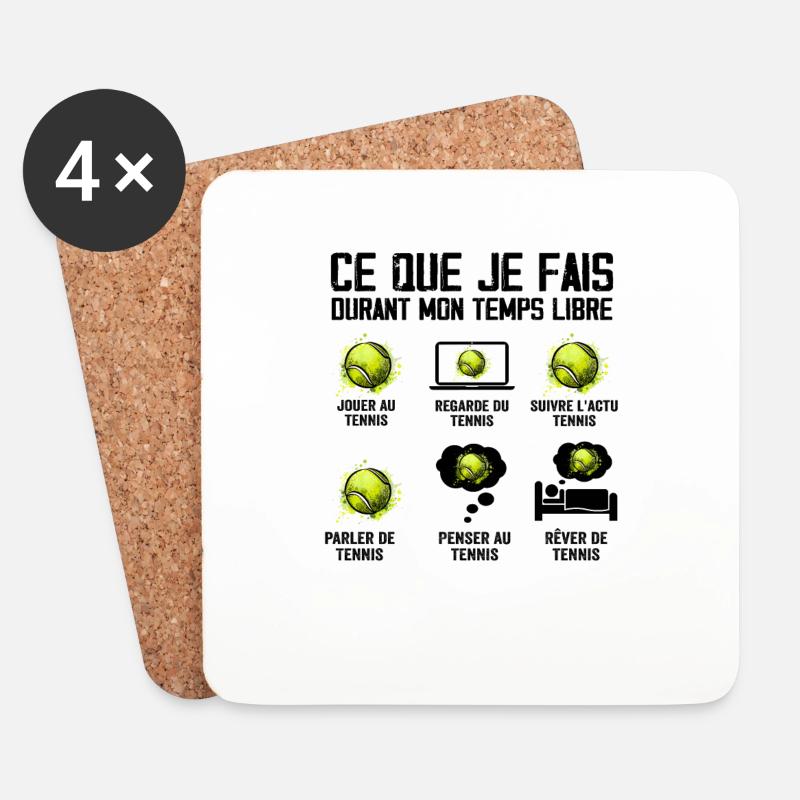 Ce que je fais Temps Libre Tennis - Dessous de verre (lot de 4) - blanc