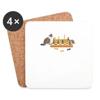Brettspielabend Katze Maus Schachspielende Spieler - Untersetzer (4er-Set) - Weiß - Vorne