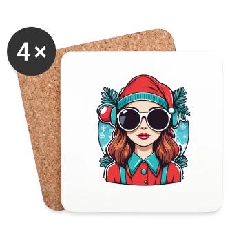 Girl Christmas Drawing - Coasters (set of 4) - white - Front