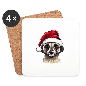 Meerkat Christmas Animal Head - Coasters (set of 4) - white - Front