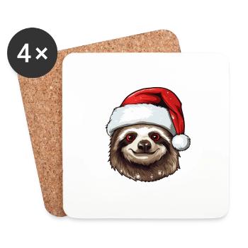 Tête d’animal de Noël paresseux - Dessous de verre (lot de 4) - blanc - Devant
