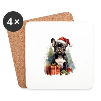 ErSa Solutions - Père Noël bouledogue français - Dessous de verre (lot de 4) - blanc - Devant