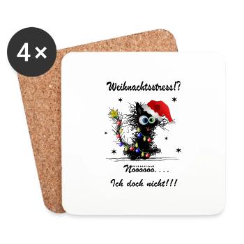 Katze Weihnachten Stress - Untersetzer (4er-Set) - Weiß - Vorne