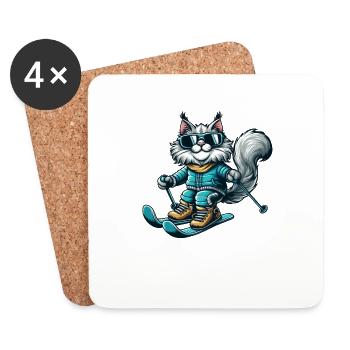 Maine Coon Cat Ski - Plaisirs d’hiver - Dessous de verre (lot de 4) - blanc - Devant