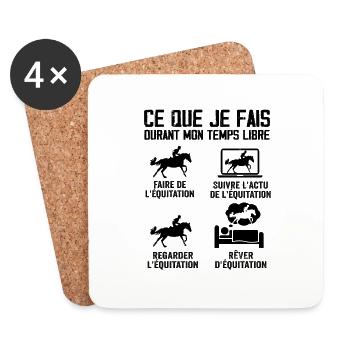 équitation - Cheval Femme - Cadeau équitation - Dessous de verre (lot de 4) - blanc - Devant