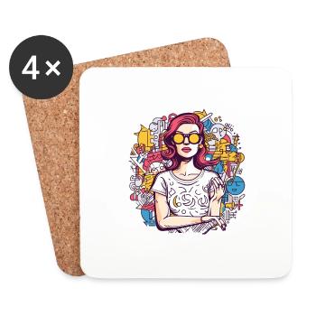 Frau - Untersetzer (4er-Set) - Weiß - Vorne