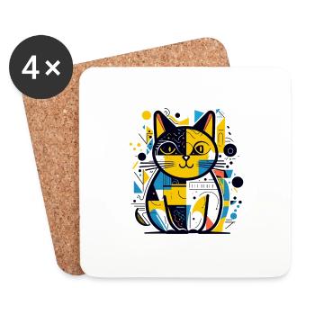 Katze - Untersetzer (4er-Set) - Weiß - Vorne