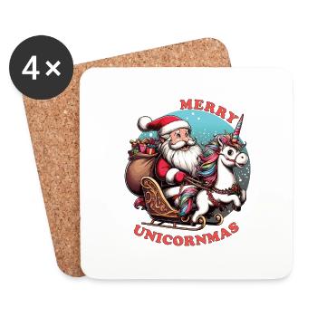 Der Weihnachtsmann hat ein Einhorn, fröhliche Einhörner - Untersetzer (4er-Set) - Weiß - Vorne
