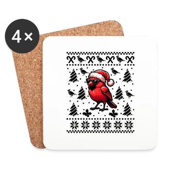 Red Cardinal Bird Christmas - Coasters (set of 4) - white - Front