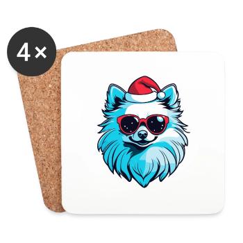 Zwergspitz Weihnachten Illustration - Untersetzer (4er-Set) - Weiß - Vorne
