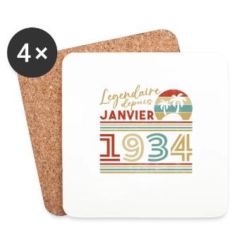 Cadeau D'anniversaire Nées En Janvier 1934 - Dessous de verre (lot de 4) - blanc - Devant