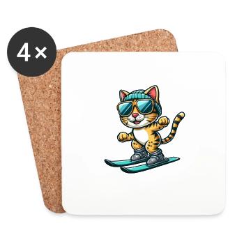 süße comic kastze auf skier bengalkatze - Untersetzer (4er-Set) - Weiß - Vorne