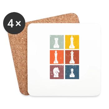 Schachspieler Silhouetten Schachfiguren Retro - Untersetzer (4er-Set) - Weiß - Vorne