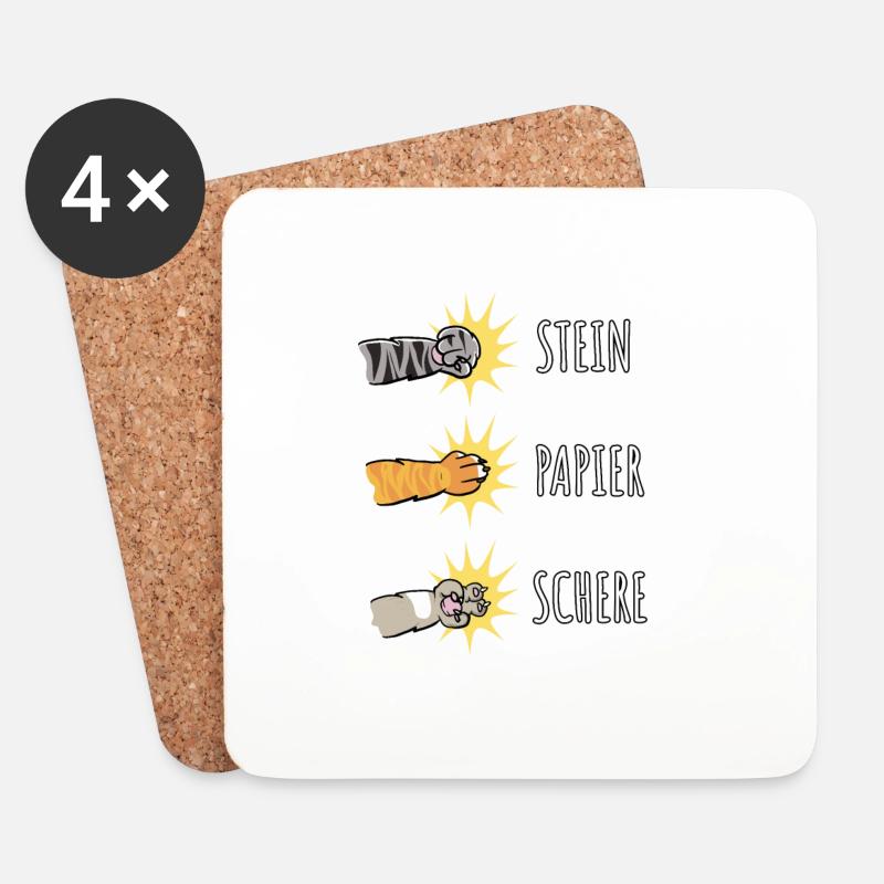 Stein Papier Schere Handspiel Katzenpfoten - Untersetzer (4er-Set) - Weiß
