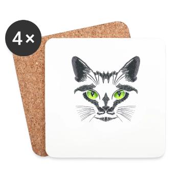 Black Cat Green Eyes - Coasters (set of 4) - white - Front