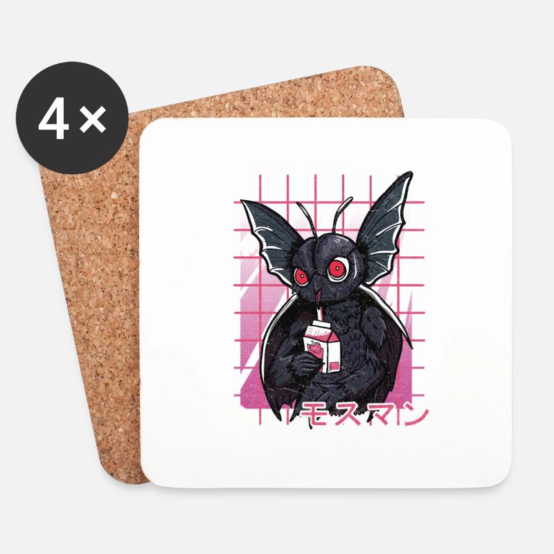 Mothman Kawaii Erdbeer Milchshake - Untersetzer (4er-Set) - Weiß