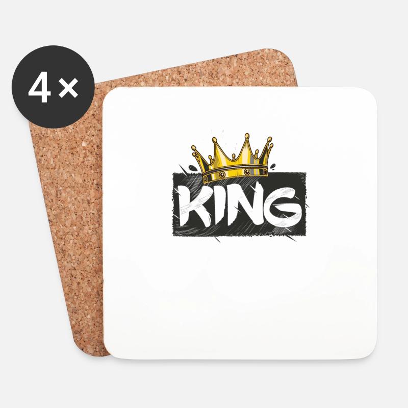 Krone Mit Schriftzug King - Untersetzer (4er-Set) - Weiß
