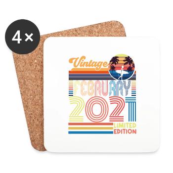 Birthday February 2021. Gift February 2021. - Coasters (set of 4) - white - Front