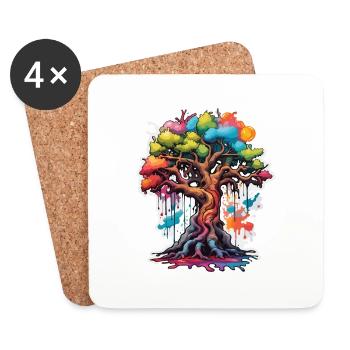 Tree / Nature / Earth / Bark / Roots / Leaves - Coasters (set of 4) - white - Front