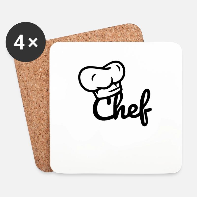 Personalisierter Küchenchef - Untersetzer (4er-Set) - Weiß