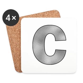 Lettre C Argent - Dessous de verre (lot de 4) - blanc - Devant