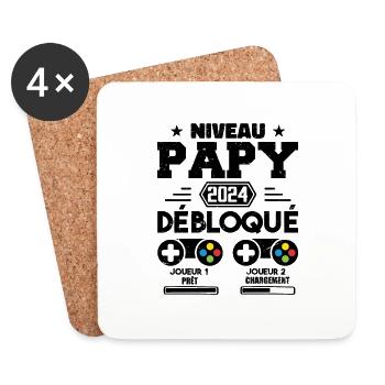 Niveau Papy Débloqué Futur Grand Père 2024 Cadeau - Dessous de verre (lot de 4) - blanc - Devant