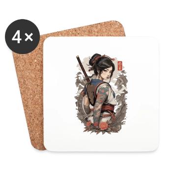 Japanese samurai ninja woman - Coasters (set of 4) - white - Front