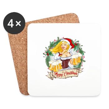 Weihnacht`s T-Shirt Frau mit Bier - Untersetzer (4er-Set) - Weiß - Vorne