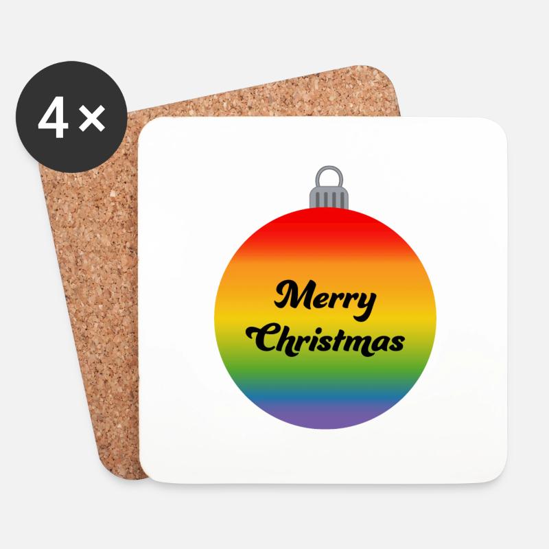 LGBTQI Merry Christmas Regenbogen Weihnachtskugel - Untersetzer (4er-Set) - Weiß