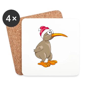 Kiwi bird in Christmas hat - Coasters (set of 4) - white - Front