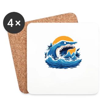 Le grand requin Kanagawa : ça valait le coup d’essayer - Dessous de verre (lot de 4) - blanc - Devant