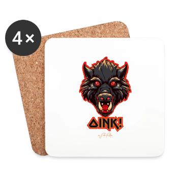Heavy Metal Schwein, Oink - Untersetzer (4er-Set) - Weiß - Vorne