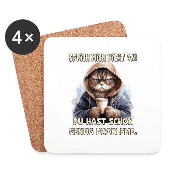 Lustiges Katze mit Kaffee und Spruch Design - Untersetzer (4er-Set) - Weiß - Vorne