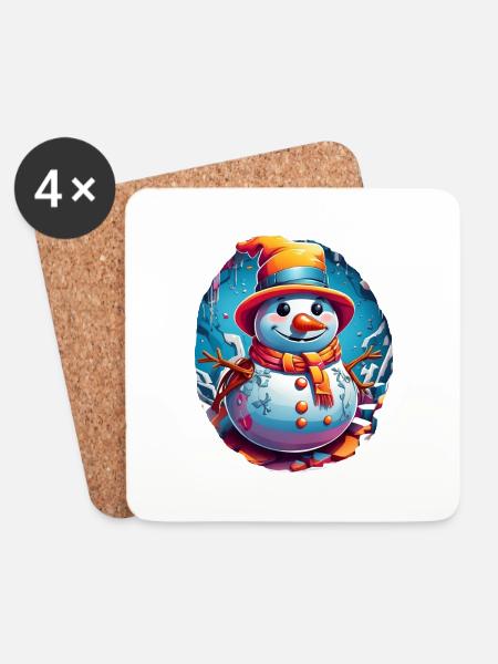 Schneemann, Schneemann - Untersetzer (4er-Set) - Weiß