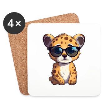 Little cute cheetah wearing sunglasses. - Coasters (set of 4) - white - Front
