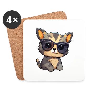 Little cute cat wearing sunglasses. - Coasters (set of 4) - white - Front