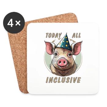 SCHWEIN TODAY ALL INCLUSIVE - Untersetzer (4er-Set) - Weiß - Vorne