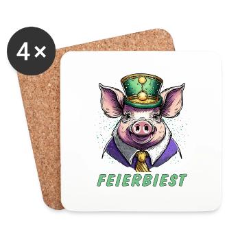 Schwein FEIERBIEST - Untersetzer (4er-Set) - Weiß - Vorne