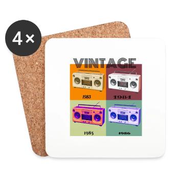 Lecteur de cassettes radio, rétro - Dessous de verre (lot de 4) - blanc - Devant