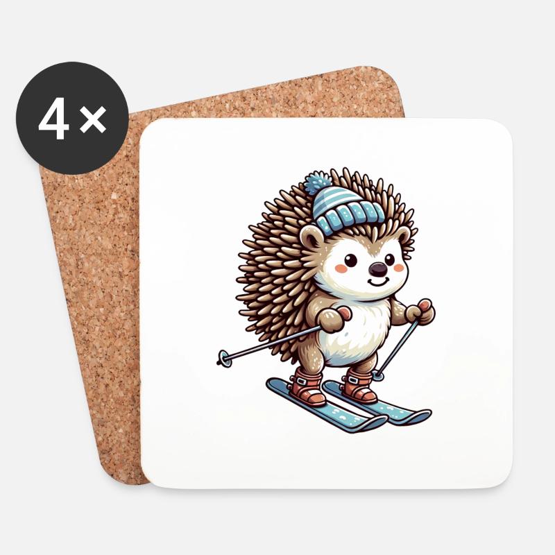 Igel Ski Skifahrer Skiurlaub Süß Comic - Untersetzer (4er-Set) - Weiß
