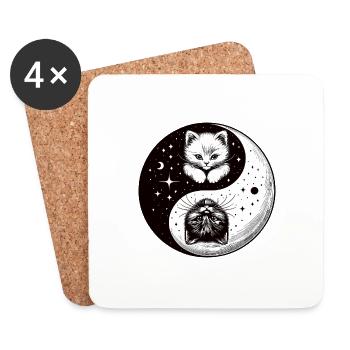 Ying Yang Kittens, black and white - Coasters (set of 4) - white - Front