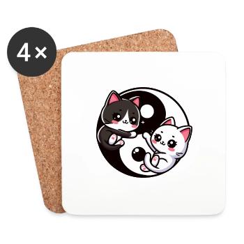 Ying Yang Kittens, black and white - Coasters (set of 4) - white - Front