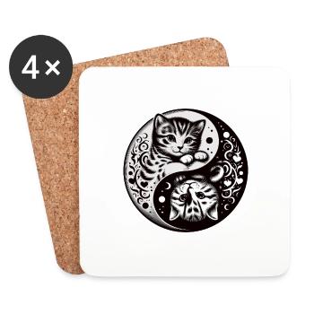 Ying Yang Kätzchen, schwarz und weiß - Untersetzer (4er-Set) - Weiß - Vorne