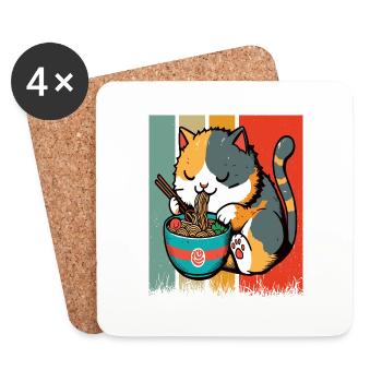 Cat eating Ramen, colorful - Coasters (set of 4) - white - Front