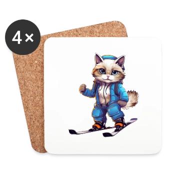 Ragdoll Cat Ski Winter Sports Skier - Coasters (set of 4) - white - Front