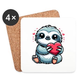 Sloth Love Valentine's Day Heart Friendship - Coasters (set of 4) - white - Front