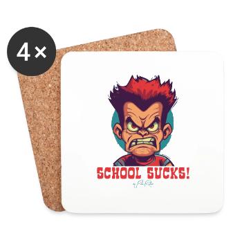 Cartoon thug guy student says: School is crap - Coasters (set of 4) - white - Front