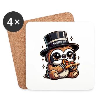 New Year's Eve Sloth Cute Comic Happy New - Coasters (set of 4) - white - Front