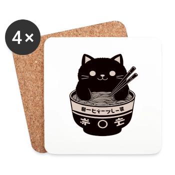 Ramen Powered Cat , classic - Coasters (set of 4) - white - Front