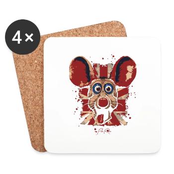 UK British Flag Cartoon Rat - Coasters (set of 4) - white - Front